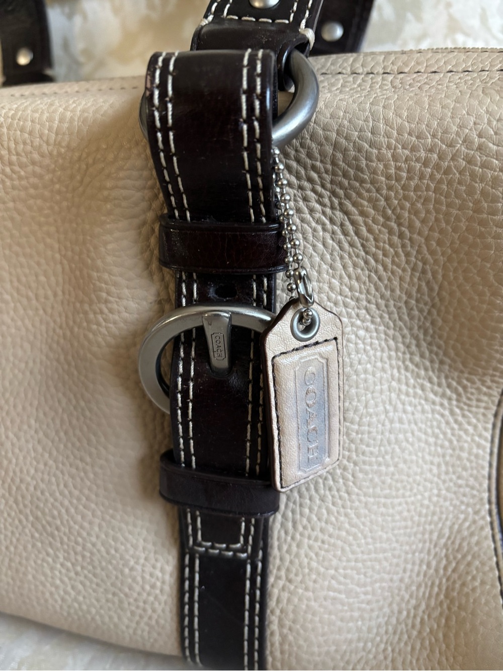COACH CHELSEA BEIGE PEBBLED LEATHER SATCHEL SHOULDER BAG - Picture 11 of 12